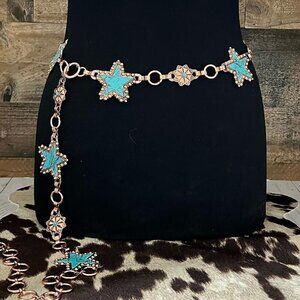 Western Concho Star Rustic Copper Belt Turquoise Accents